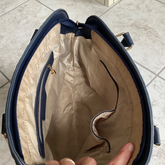 Pierre Cardin Quilted Navy Vegan Leather Tote Bag - Picture 10 of 17